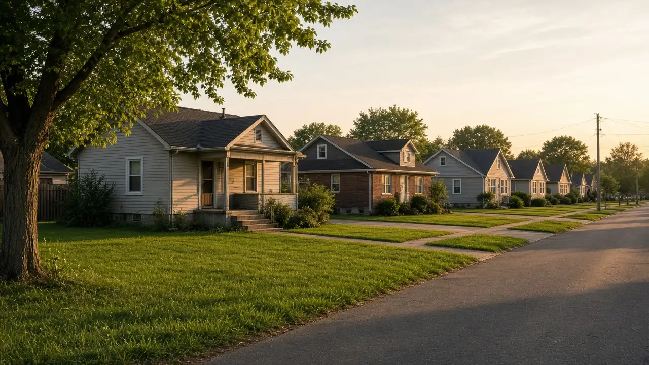 A quiet street of houses in a residential neighborhood